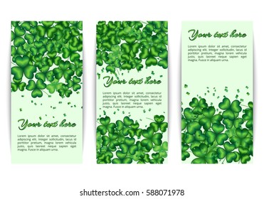 Set of banners with spring floral patterns. Background with shamrocks to celebrate Saint Patricks Day.
