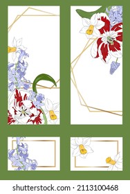Set of Banners with spring flowers, tulips, hyacinths and daffodils, vector illustration, template for design