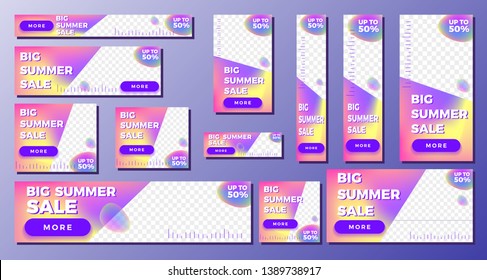 Set of banners in standard sizes for media adds. Templates with place for photo and button. Vector illustration. EPS 10