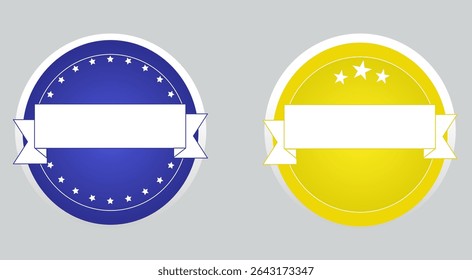 set of banners with stars, blue banner, yellow gold banner, medallion with stars and ribbon for text, text box, premium quality; medal, stars; sale; advertising; announcement; business