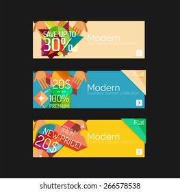 Set of banners with stickers, labels and elements for sale. Vector illustration