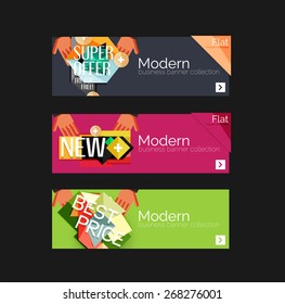 Set of banners with stickers, labels and elements for sale. Vector illustration
