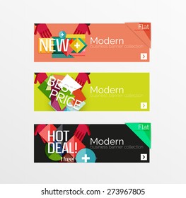 Juego de banners con pegatinas, etiquetas y elementos a la venta. Ilustración del vector