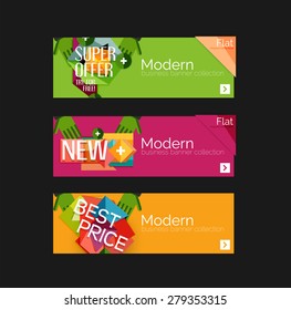 Set von Bannern mit Aufklebern, Etiketten und Elementen zum Verkauf. Vektorgrafik