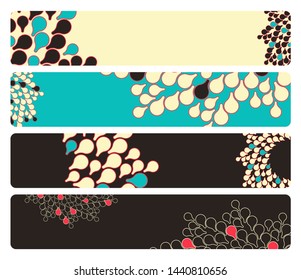 set of banners with stylized foliage pattern in blue black ivory shades