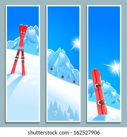 Set of banners with sunny winter landscape, vector illustration, eps10.