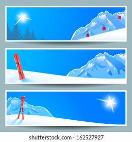 Set of banners with sunny winter landscape, vector illustration, eps10.