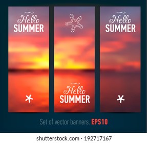 Set of banners with sunset background. Vector illustration.