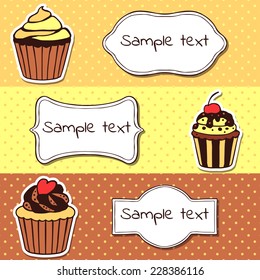 Set of banners with sweet cupcakes