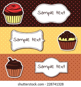 Set of banners with sweet cupcakes