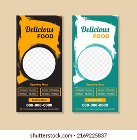 set of banners template design. Headline is delicious food. Space of photo collage and text. Advertising banner with vertical layout background. retro brush style use yellow, blue and black colors.