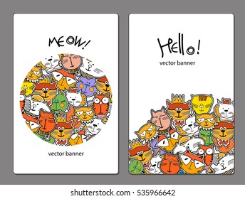 Set of banners templates with funny cats face background