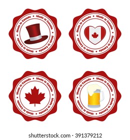 Set of banners with text and different icons for canada day celebrations