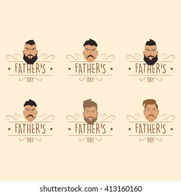 Set of banners with text and different men's faces for father's day celebrations