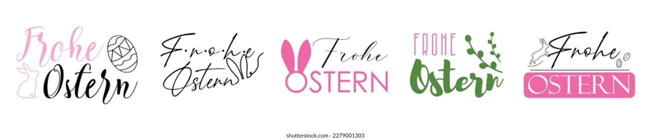 Set of banners with text FROHE OSTERN (Happy Easter in German) o