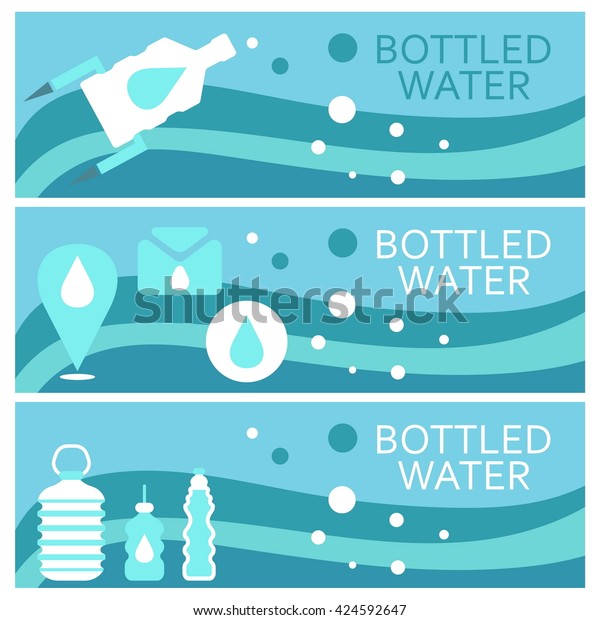 Set Banners Theme Bottled Water Flat Stock Vector (Royalty Free) 424592647