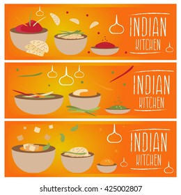 Set of banners for theme indian cuisine with different tastes flat design. Vector illustration