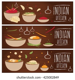 Set of banners for theme indian cuisine with different tastes flat design. Vector illustration