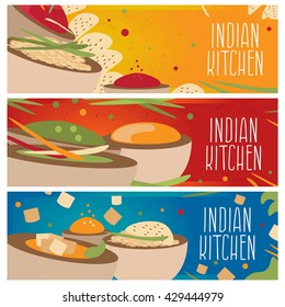 Set of banners for theme indian cuisine with different tastes flat design. Vector illustration