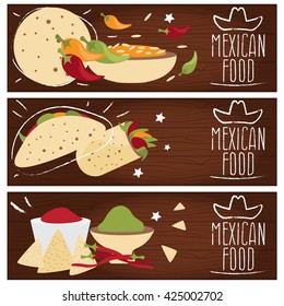 Set of banners for theme mexican cuisine with different tastes flat design. Vector illustration