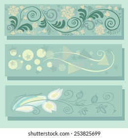 Set of banners.Set from three banners. Abstract geometrical and vegetable compositions.  Square vector illustration.