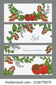 set of banners with tomatoes on a white background. You can use it to decorate brochures, flyers, labels and much more