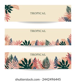 Set of banners with tropical leaves. Tropical backgrounds for advertising, sale, flyer. Vector.