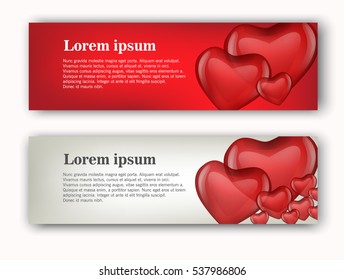 Set of banners for Valentines Day with hearts. vector