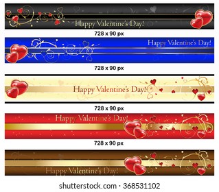 Set of banners for Valentine's Day. Leaderboard size. Contains place for your own text.  Easy to modify or to adjust. All on separated layers.