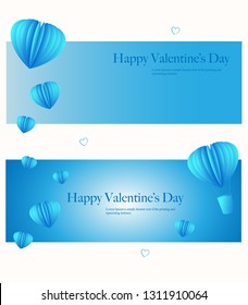 A set of banners for Valentine's Day. Paper hearts. Blue