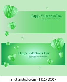 A set of banners for Valentine's Day. Paper hearts. Green