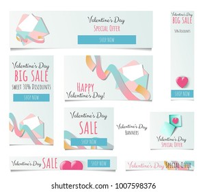 Set of banners for Valentine's Day Sale and Special Offer Discounts. 