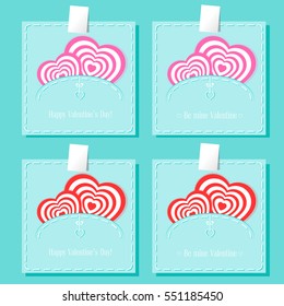 Set of banners Valentines Day with symbols hearts and lettering for concept design poster, greeting card or invitation. Cartoon style. Vector illustration.