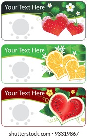 Set of banners with vector fruits hearts