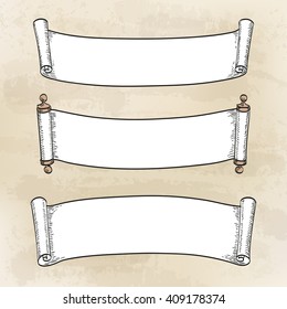 Set of banners. Vintage scrolls. Hand drawn vector illustration.