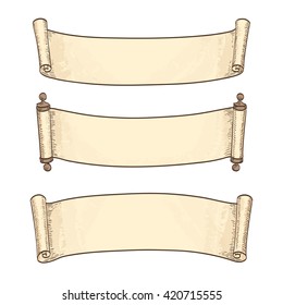 Set of banners. Vintage scrolls isolated on white background. Hand drawn vector illustration.