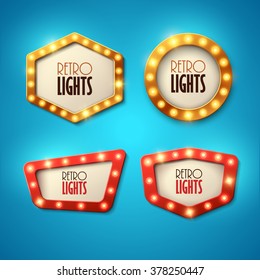 Set of banners in vintage style. Frames with shining lights. Vector illustration.