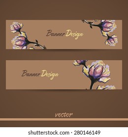 Set of banners with watercolor floral elements. Vector illustration