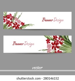Set of banners with watercolor floral elements. Vector illustration