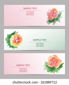 Set of banners with watercolor flowers. Vector illustration