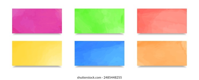 A set of banners with watercolor texture. Multicolored vector backgrounds. Collection of bright colorful watercolor templates for your advertising, presentation, announcements.