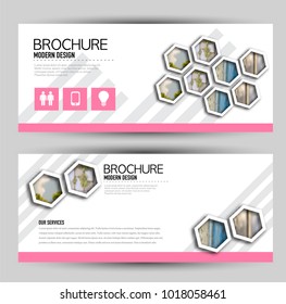 Set of banners for web and advertisement print out. Horizontal flyer handout design. Pink color. Vector illustration.
