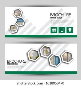 Set of banners for web and advertisement print out. Horizontal flyer handout design. Green color. Vector illustration.