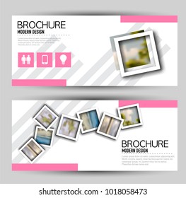 Set of banners for web and advertisement print out. Horizontal flyer handout design. Pink color. Vector illustration.