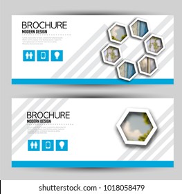Set of banners for web and advertisement print out. Horizontal flyer handout design. Blue color. Vector illustration.