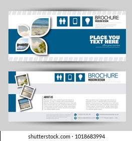 Set of banners for web advertisement or site headers. Print out promotion template. Horizontal flyer handout design. Blue color. Vector illustration.