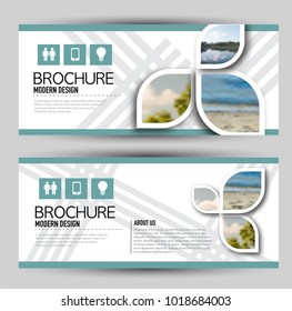Set of banners for web advertisement or site headers. Print out promotion template. Horizontal flyer handout design. Green color. Vector illustration.