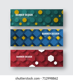 set of banners for a web site with different geometric shapes on a background. Multicolored pattern template