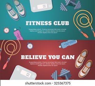 A set of banners for the website with illustrations of sports and fitness.