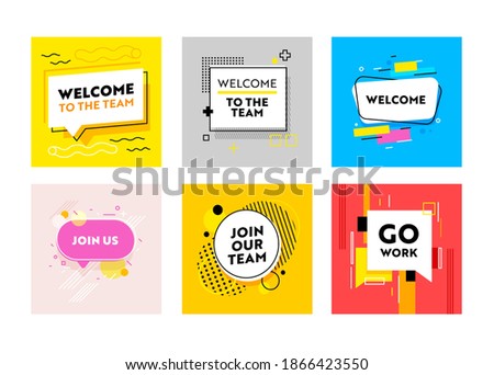 Set of Banners Welcome and Join Our Team with Abstract Trendy Pattern. Headhunting and Human Resource Research, Sociability, Digital Concept for Teamwork and Job Recruiting. Vector Illustration Stock fotó © 